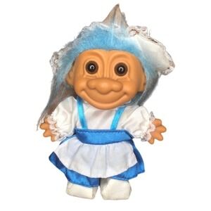 Vintage Troll Doll Blue Hair Dutch Girl Outfit Lace Trim Collectible 5 Inch